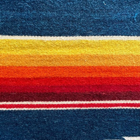 Vintage Wool Serape 62" Fringed Runner Blanket Rainbow Native Mexican American - Picture 4 of 11